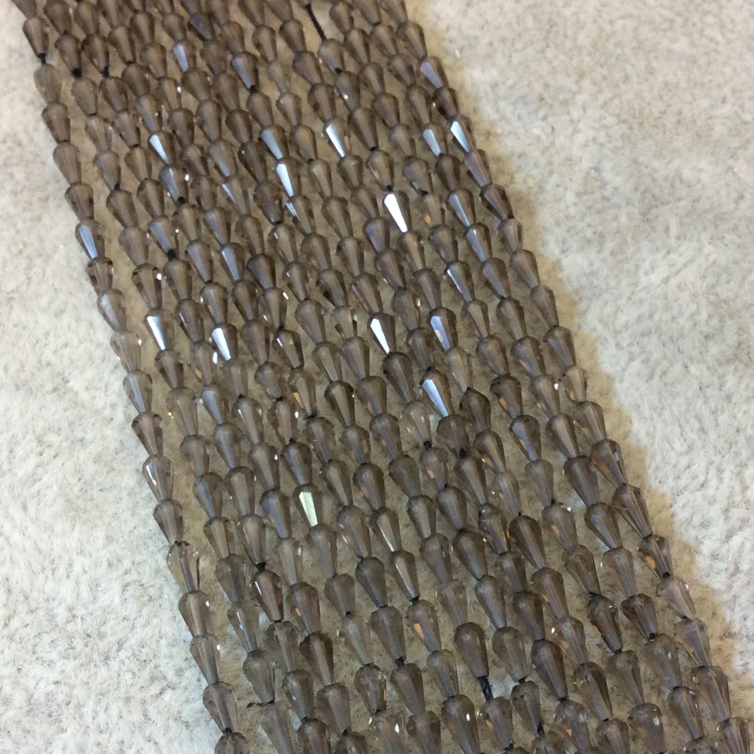 Smoky Quartz Center Drilled Faceted Teardrop Beads