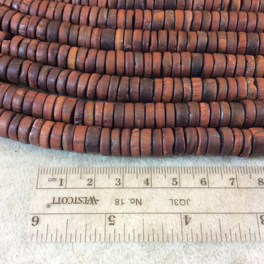 3-5mm x 10mm Natural Red Tiger Eye Matte Heishi/Disc Shaped Beads with 2.5mm Holes- LARGE HOLE BEADS