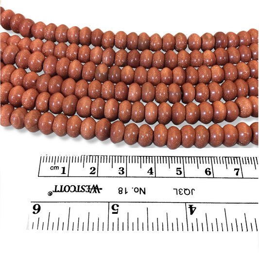 5mm x 8mm Manmade Goldstone (Glass) Smooth Finish Rondelle Shape Beads with 2.5mm Holes - 7.75" Strand (Approx. 36 Beads) - LARGE HOLE BEADS