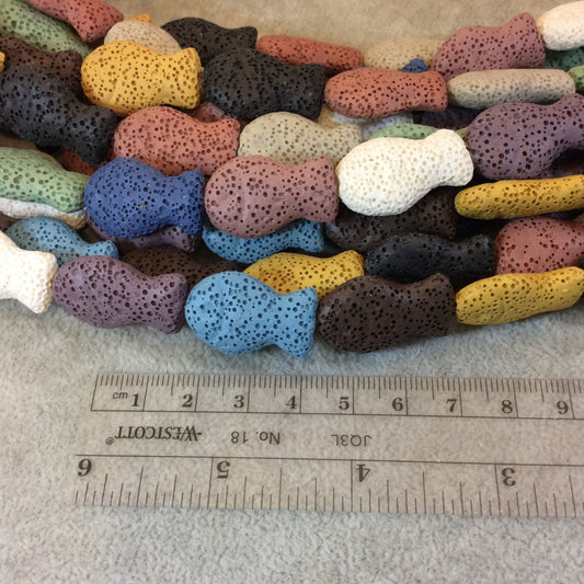 16mm x 27mm Fish Shaped Natural Lava Rock Beads with 2mm Holes - 16.5" Randomly Assorted Strand (16 Beads, Mixed Colors!) - Large Hole