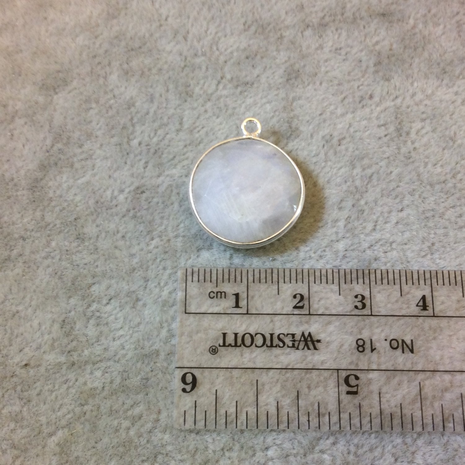 Sterling Silver Faceted Round/Coin Shaped Moonstone Bezel Pendant Component - Measuring 18mm x 18mm - Natural Semi-Precious Gemstone