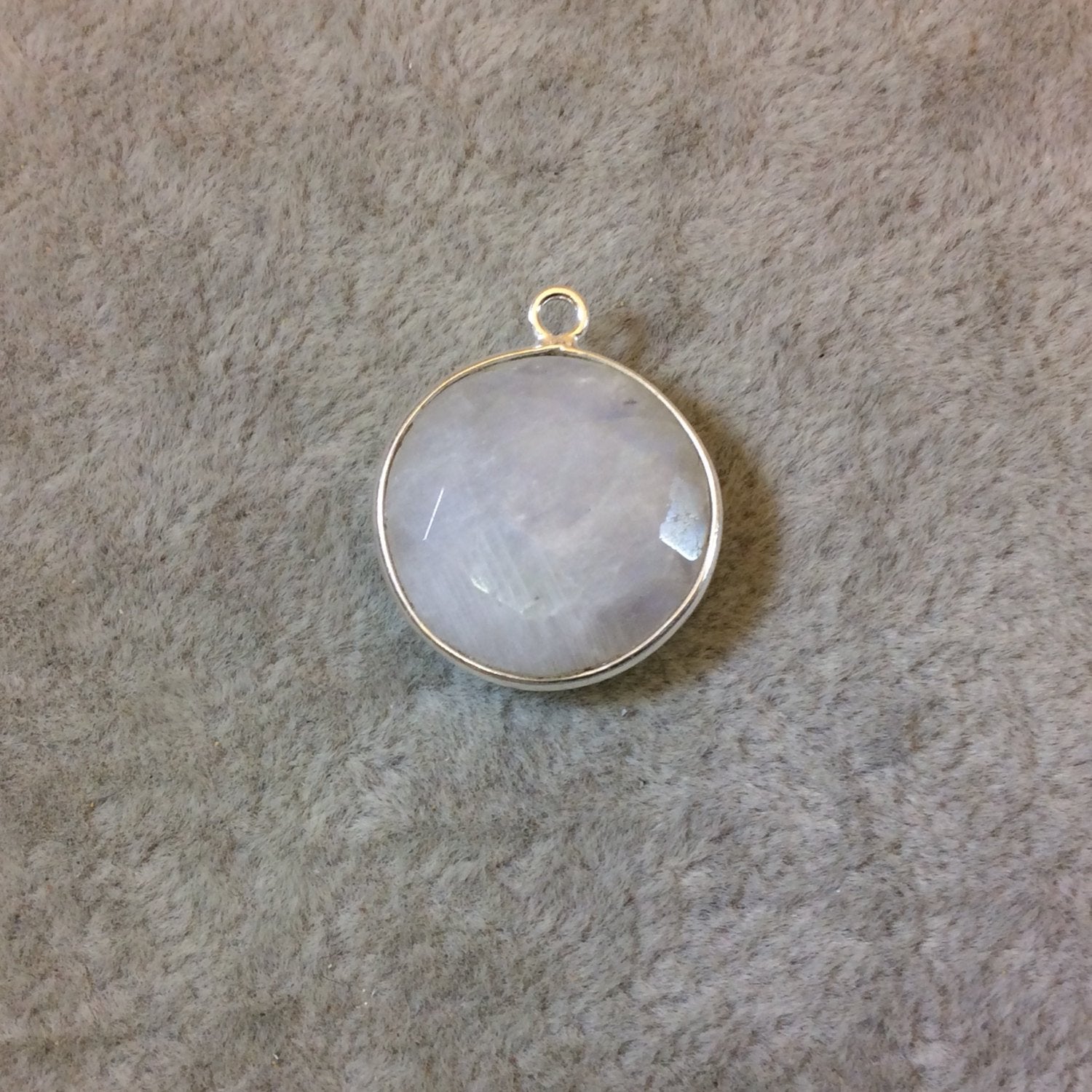 Sterling Silver Faceted Round/Coin Shaped Moonstone Bezel Pendant Component - Measuring 18mm x 18mm - Natural Semi-Precious Gemstone