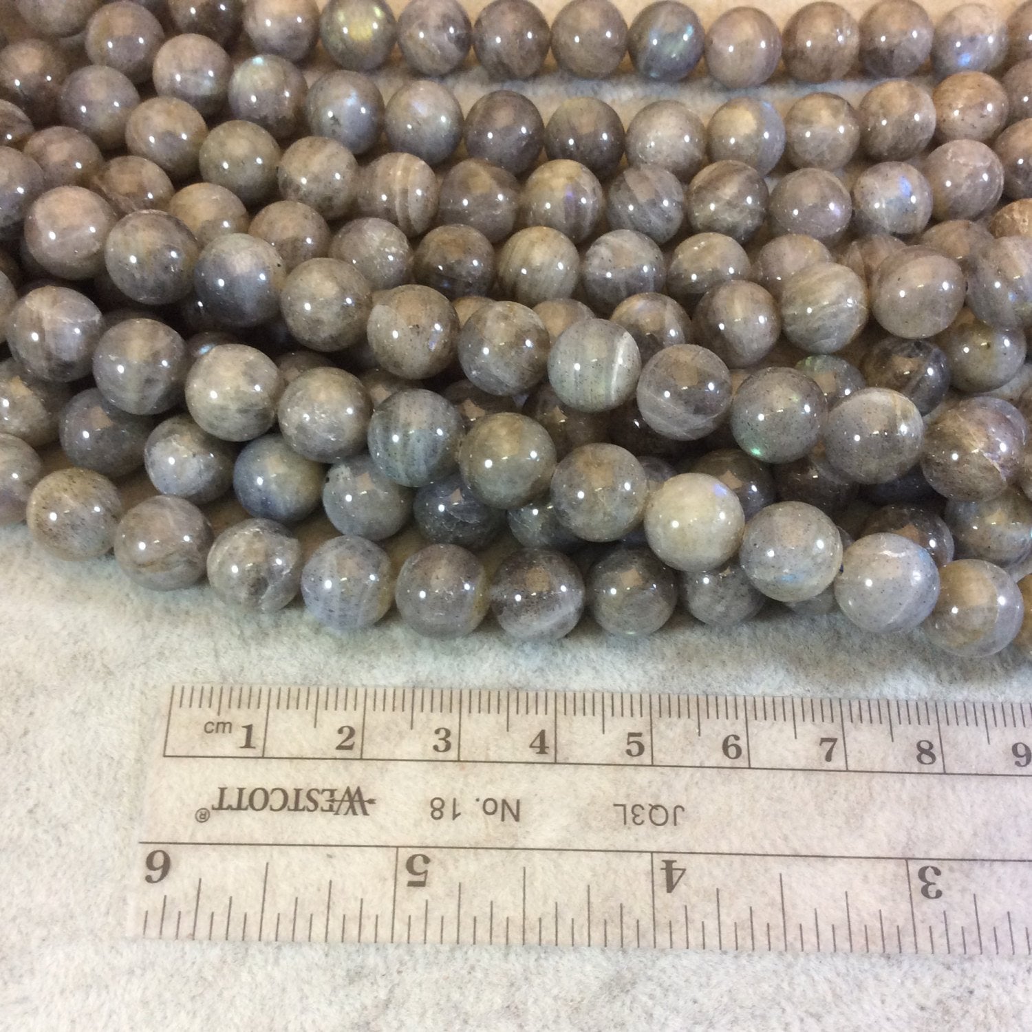 10mm Smooth Round Labradorite Beads with 1mm Holes - 16.25" Strand (Approx. 41 Beads) - Natural High Quality Semi-Precious Gemstone