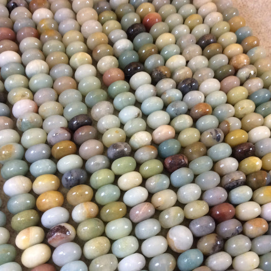 5mm x 8mm Smooth Mixed Amazonite Rondelle Shaped Beads with 1mm Holes - 15.75" Strand (Approx. 73 Beads) - Natural Semi-Precious Gemstone