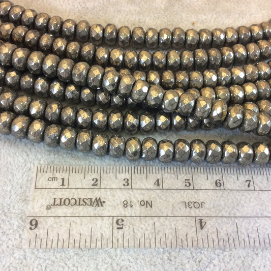 5mm x 8mm Faceted Metallic Pyrite Rondelle Shaped Beads with 1mm Holes - 16" Strand (Approx. 77 Beads) - Natural Semi-Precious Gemstone