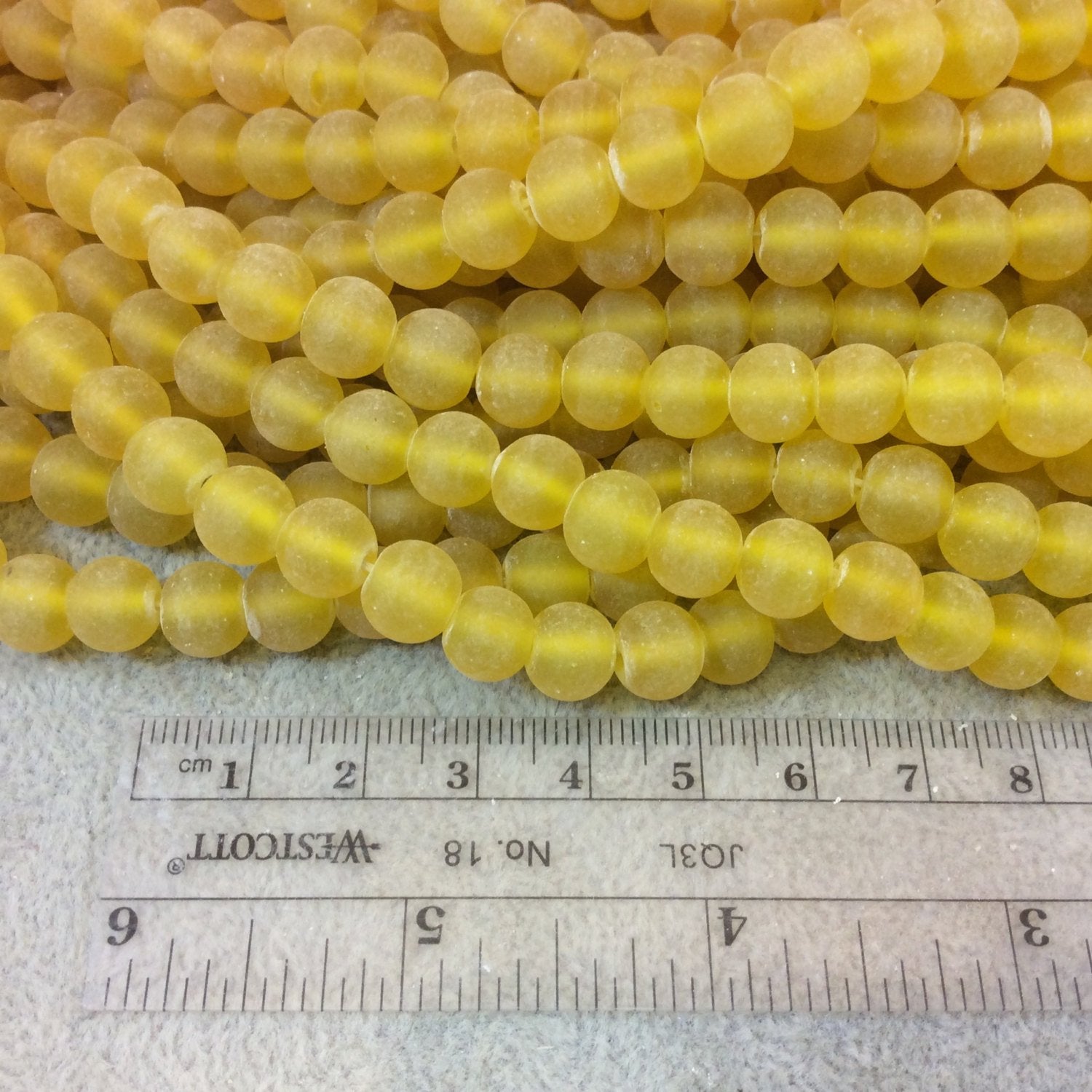 8mm Matte Lemon Yellow Irregular Rondelle Shape Indian Beach/Sea Glass Beads - Sold by 16.25" Strands - Approximately 51 Beads