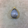 Gold Plated Faceted Synthetic Gray Cat's Eye (Manmade Glass) Pear/Teardrop Shaped Bezel Pendant - Measuring 18mm x 25mm - Sold Individually