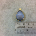 Gold Plated Faceted Synthetic Gray Cat's Eye (Manmade Glass) Pear/Teardrop Shaped Bezel Pendant - Measuring 18mm x 25mm - Sold Individually