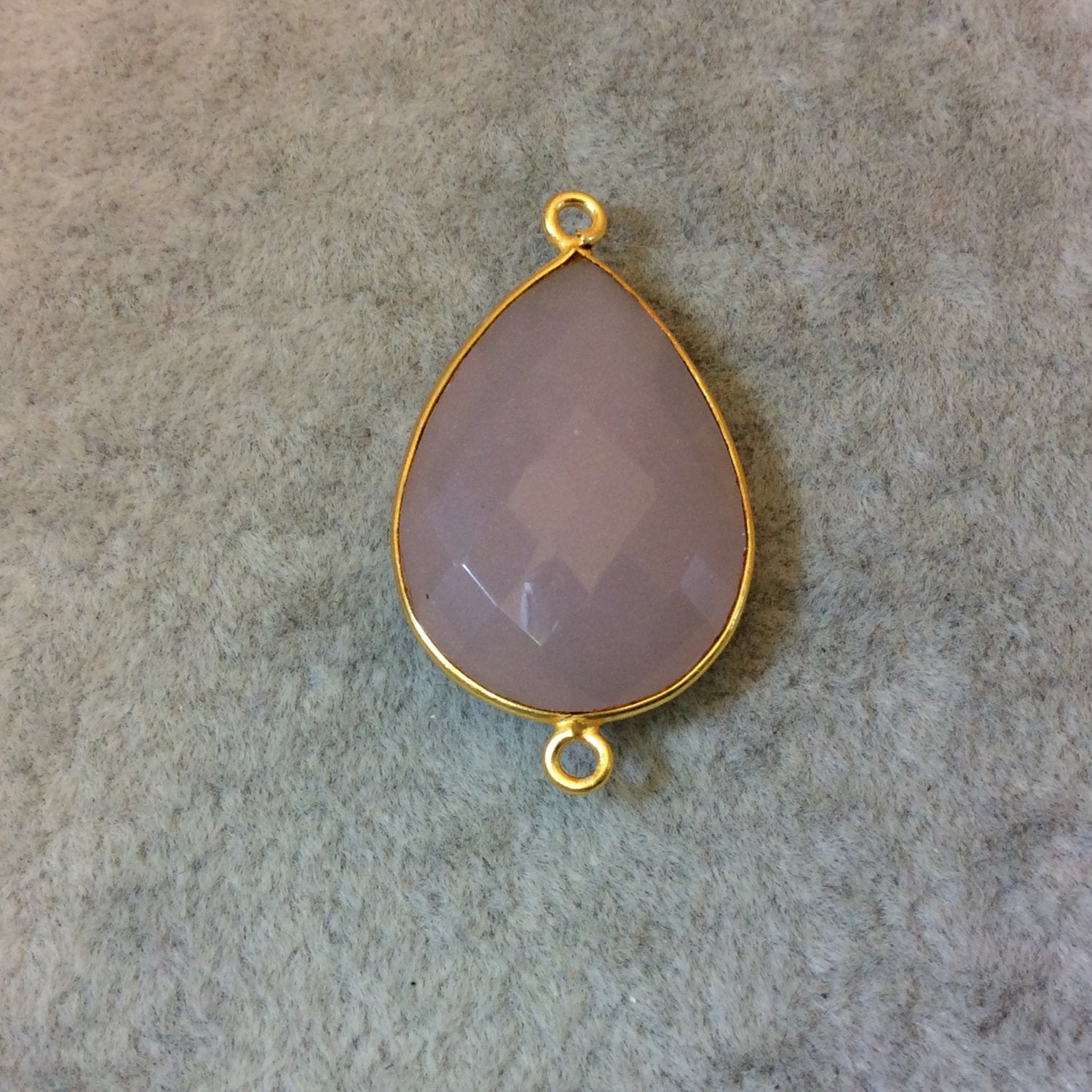 Gold Plated Faceted Nude Hydro (Lab Created) Chalcedony Pear/Teardrop Shaped Bezel Connector - Measuring 18mm x 24mm - Sold Individually