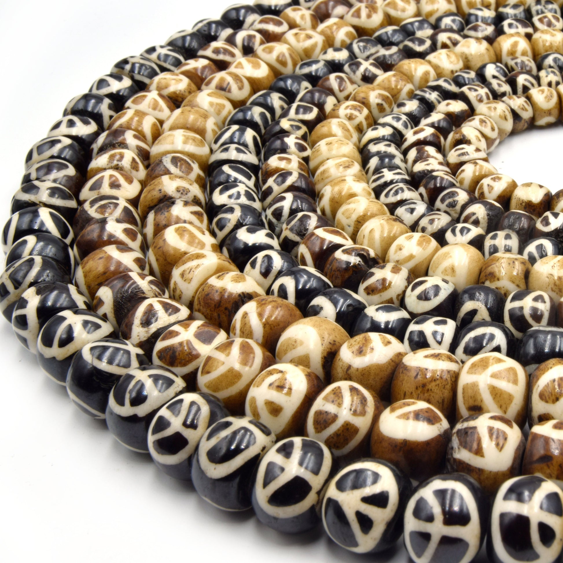 peace sign painted rondelle bone beads